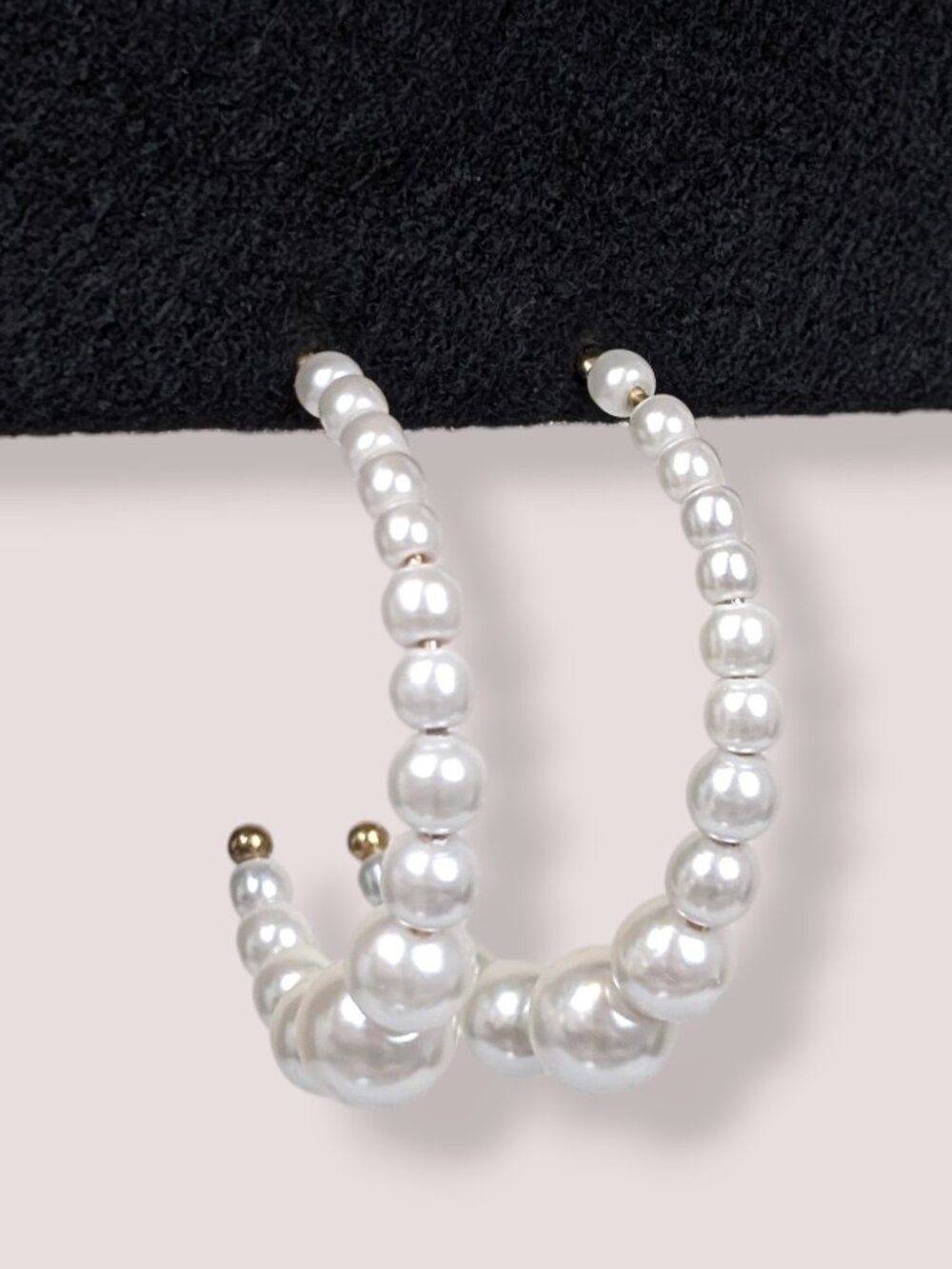 White Faux Pearl Beaded Open Hoop Earrings - Picture 3 of 6